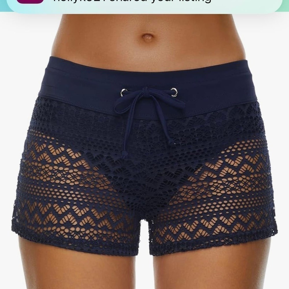 Women's Swim Shorts Lace Hollow Swimsuit Bottoms Mid Rise Board Shorts 2XL
